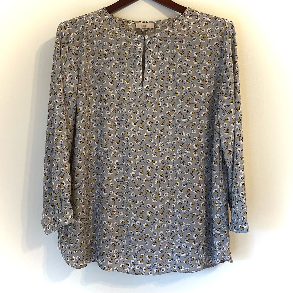 LOFT Womens Top Keyhole Floral Ditsy Long Sleeve Blouse